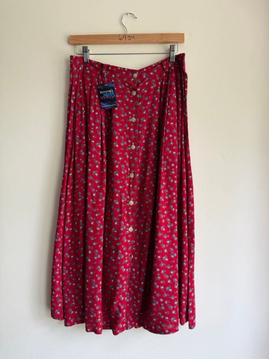 90s red floral skirt set