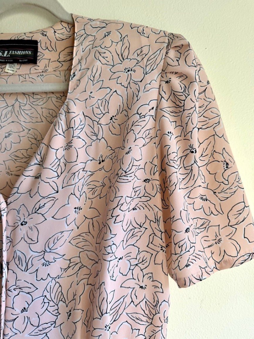 80s pink line flower dress w/ belt
