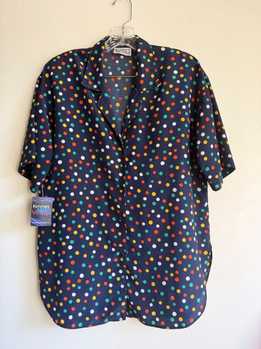 80s navy polka dot skirt set