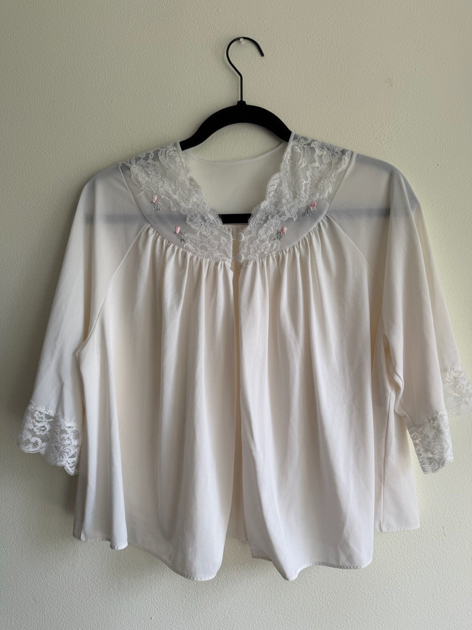 69s white lace trim bed jacket
