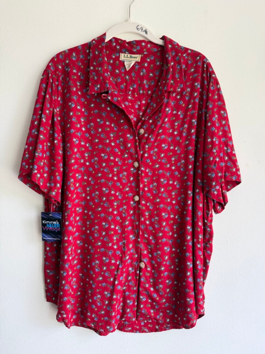 90s red floral skirt set