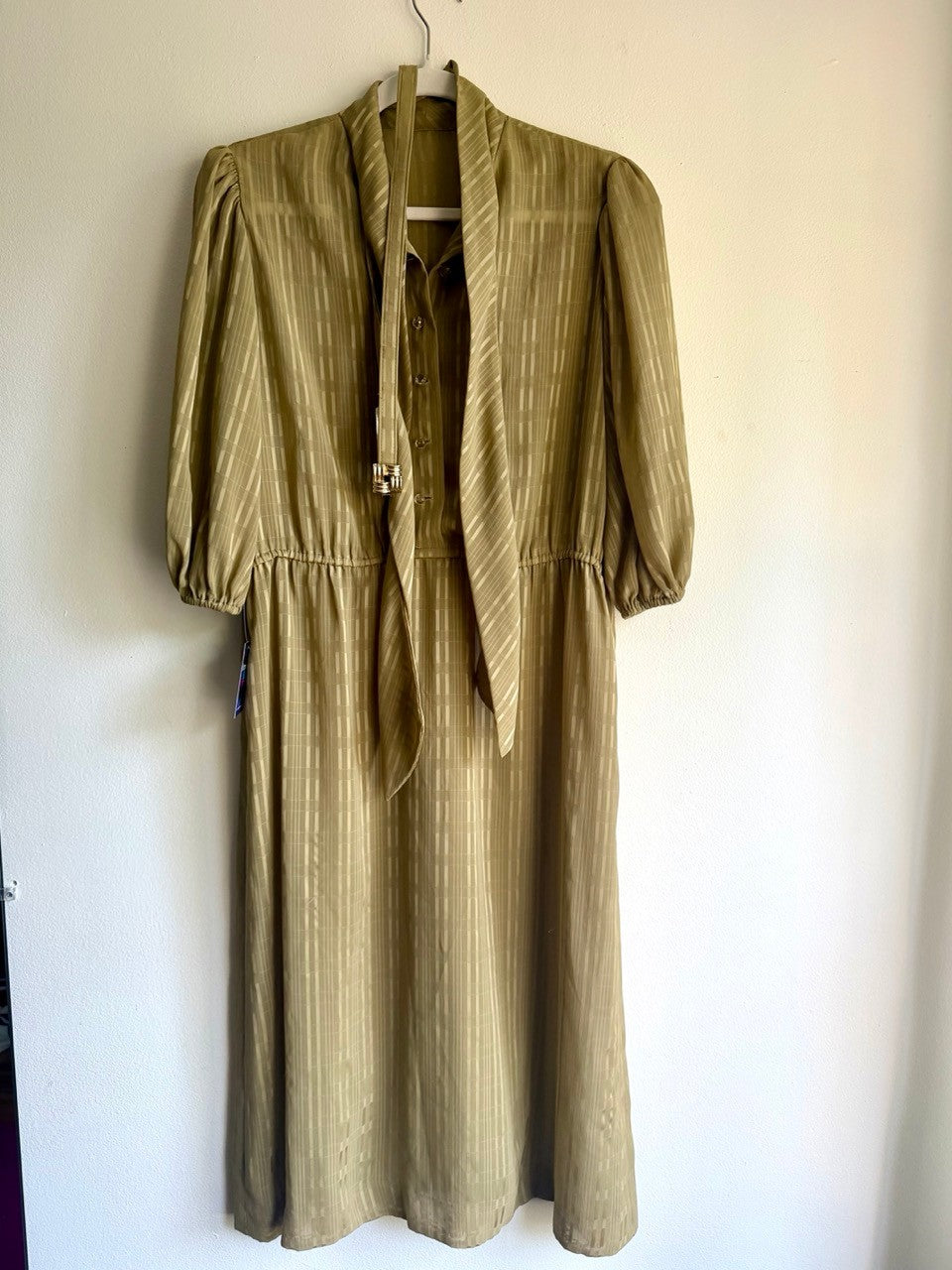 60s sage green semi sheer bow dress