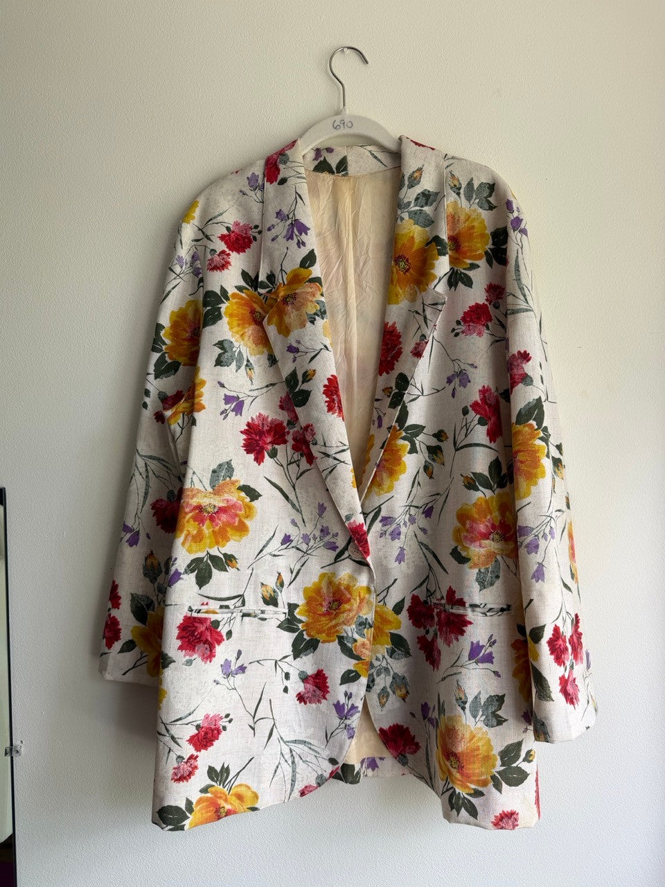 80s bold floral linen blazer