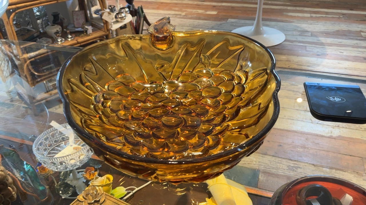 Vintage Amber Grape Cluster Fruit Bowl 