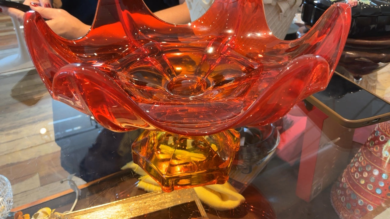 MCM Viking Glass Petal Compote Bowl 