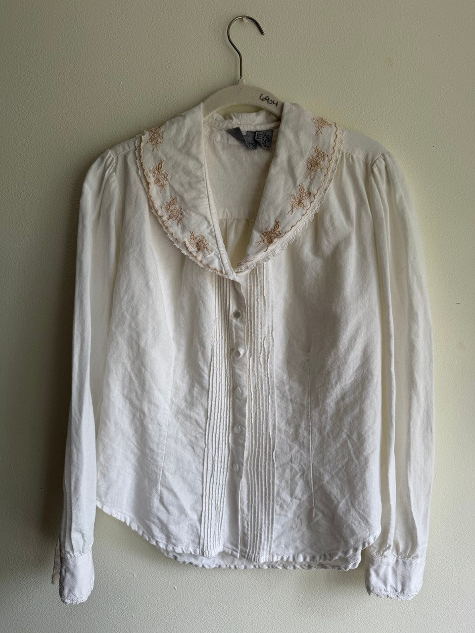 80s linen blend double collar blouse