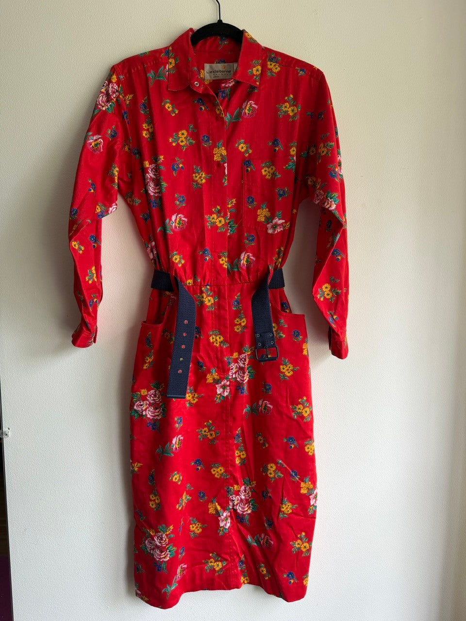 80s Liz Claiborne red floral cotton dress