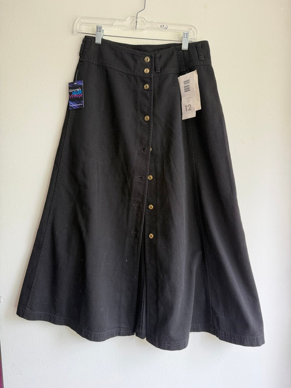 80s deadstock black denim midi skirt