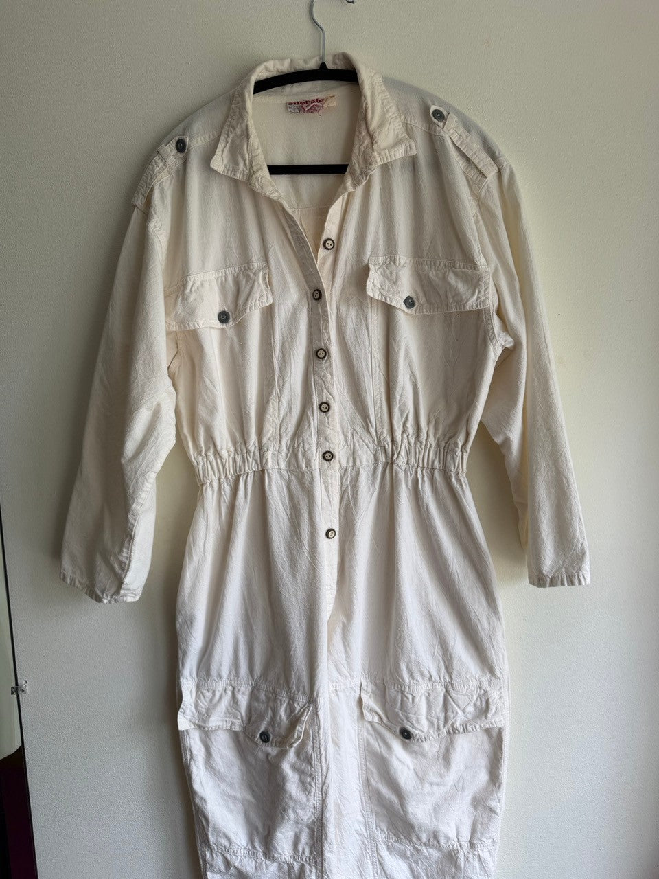 80s off white cotton cargo jumpsuit