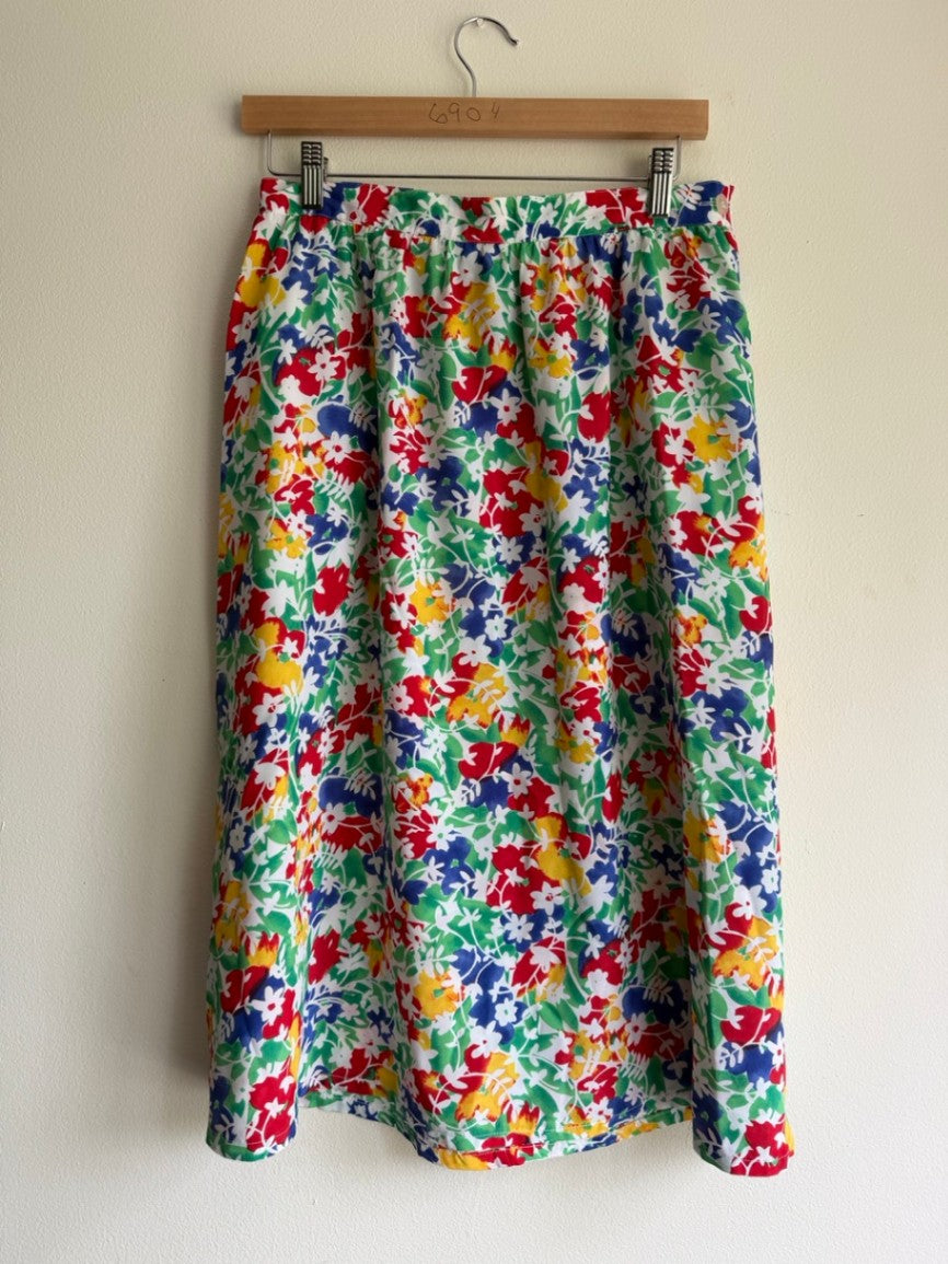 90s color poppin' floral midi skirt