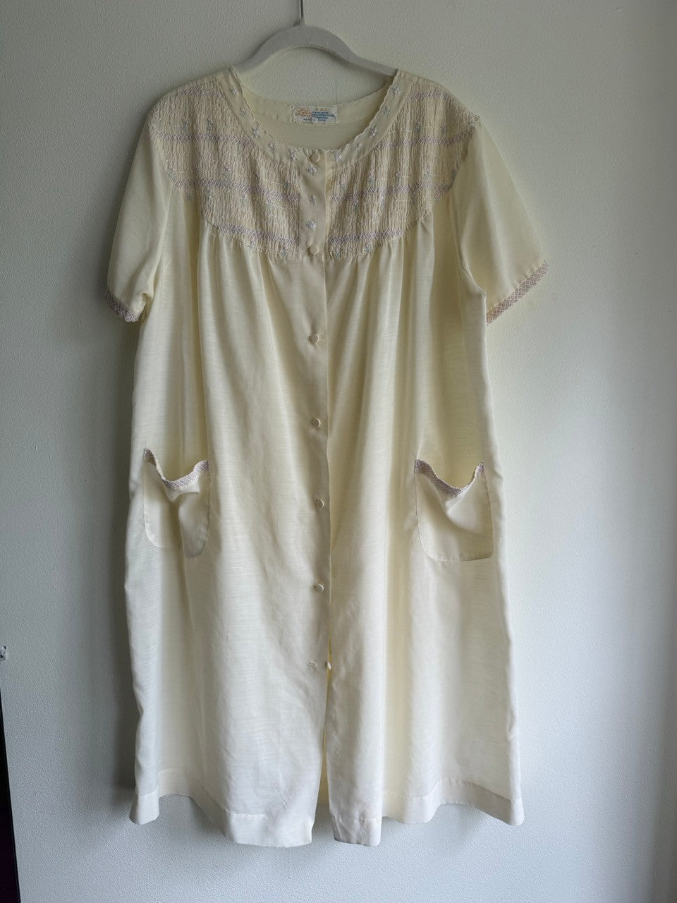 70s ivory smocked patio dress