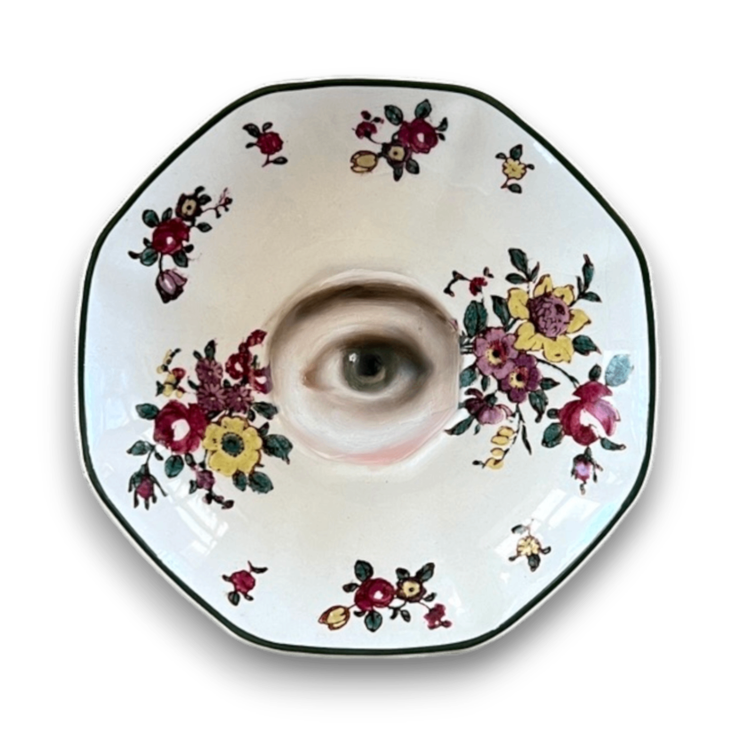 No. 3580 Lover's Eye Painting on an "Old Leeds Sprays" Staffordshire Plate by Susannah Carson