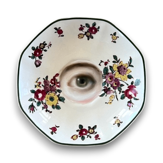 No. 3580 Lover's Eye Painting on an "Old Leeds Sprays" Staffordshire Plate by Susannah Carson