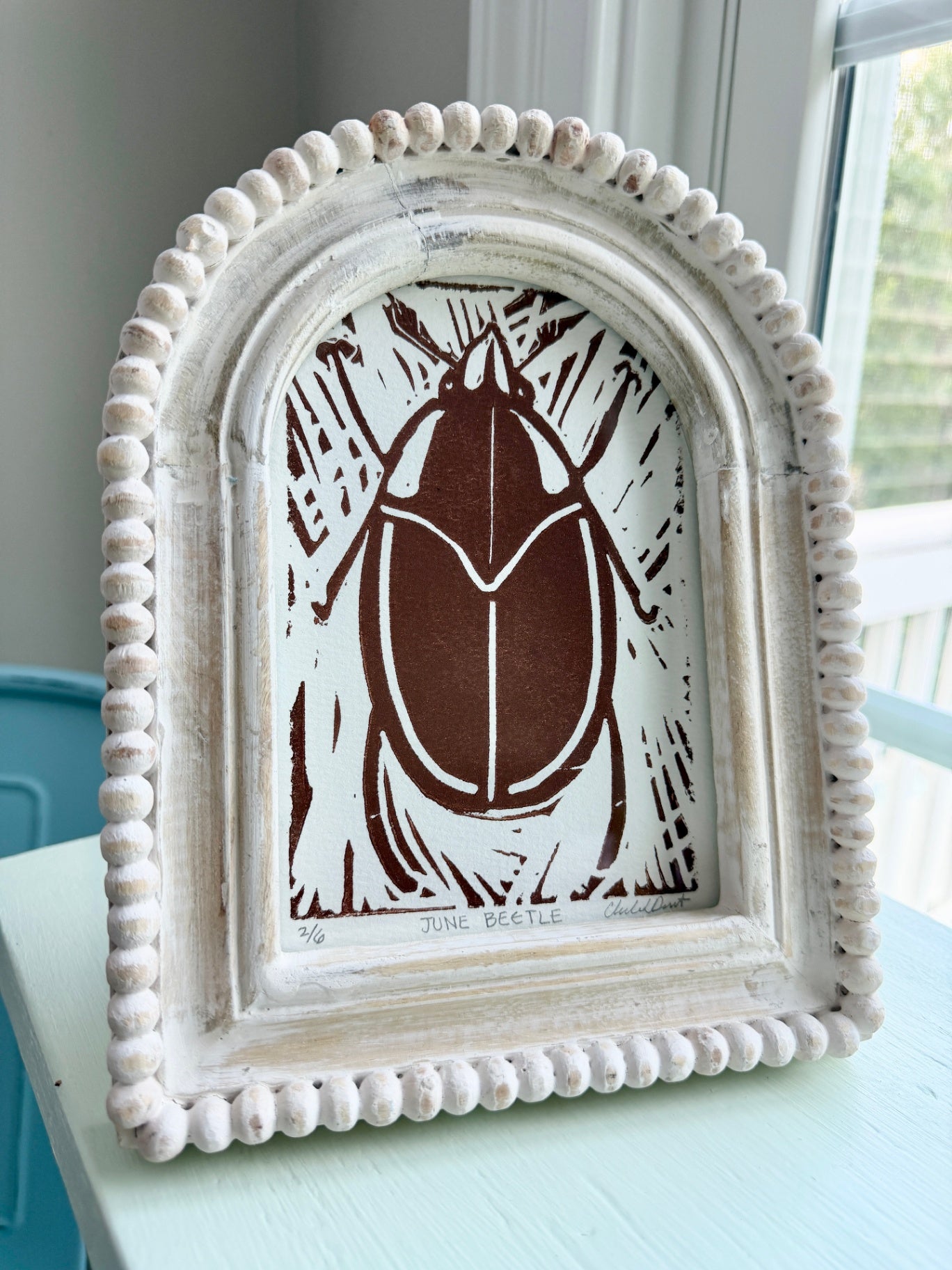 2/6 June Bug Print By Chelsea Demarest | Hand-carved block print | 9x7
