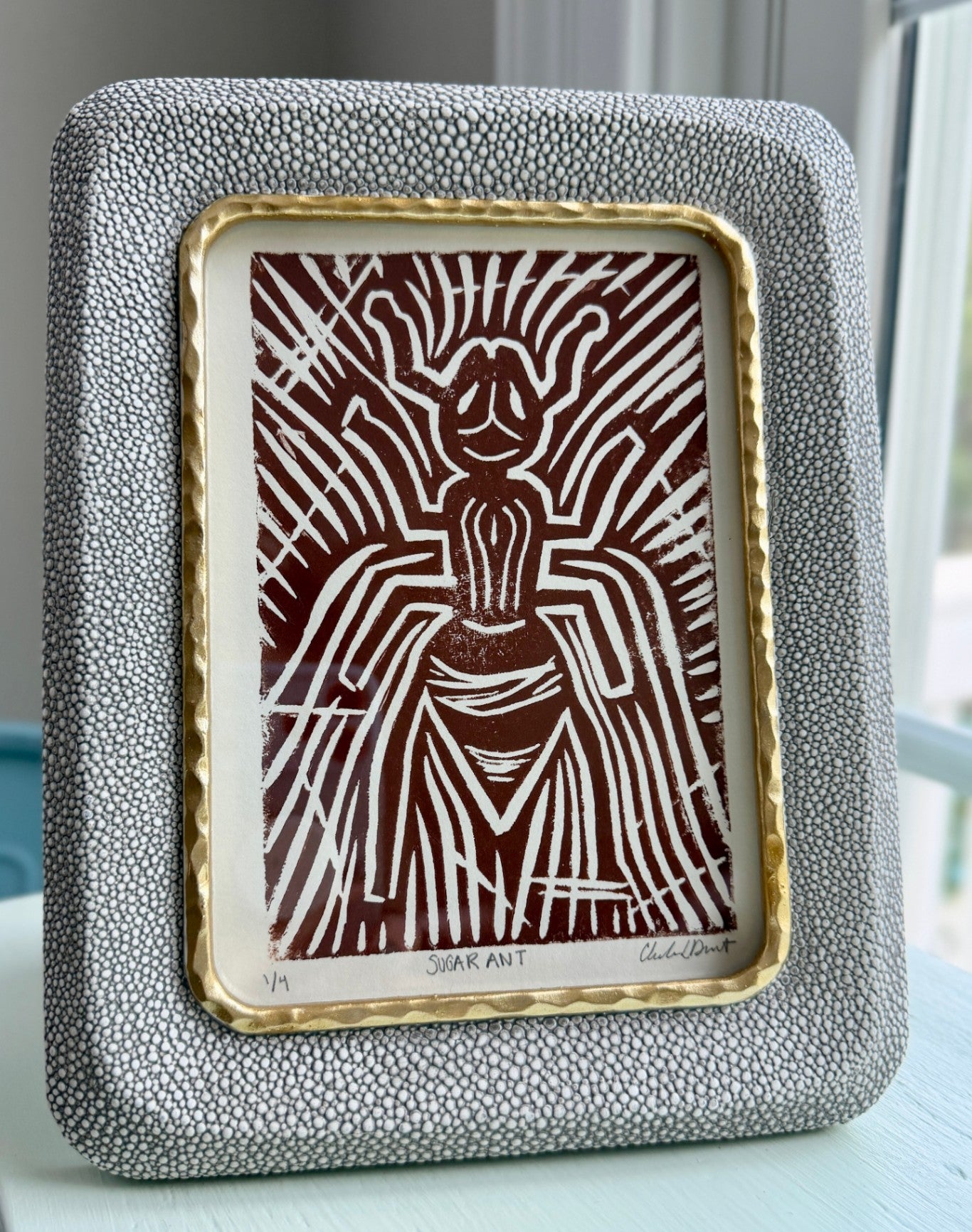 1/4 Sugar Ant By Chelsea Demarest | Hand-carved original block print | 9x7