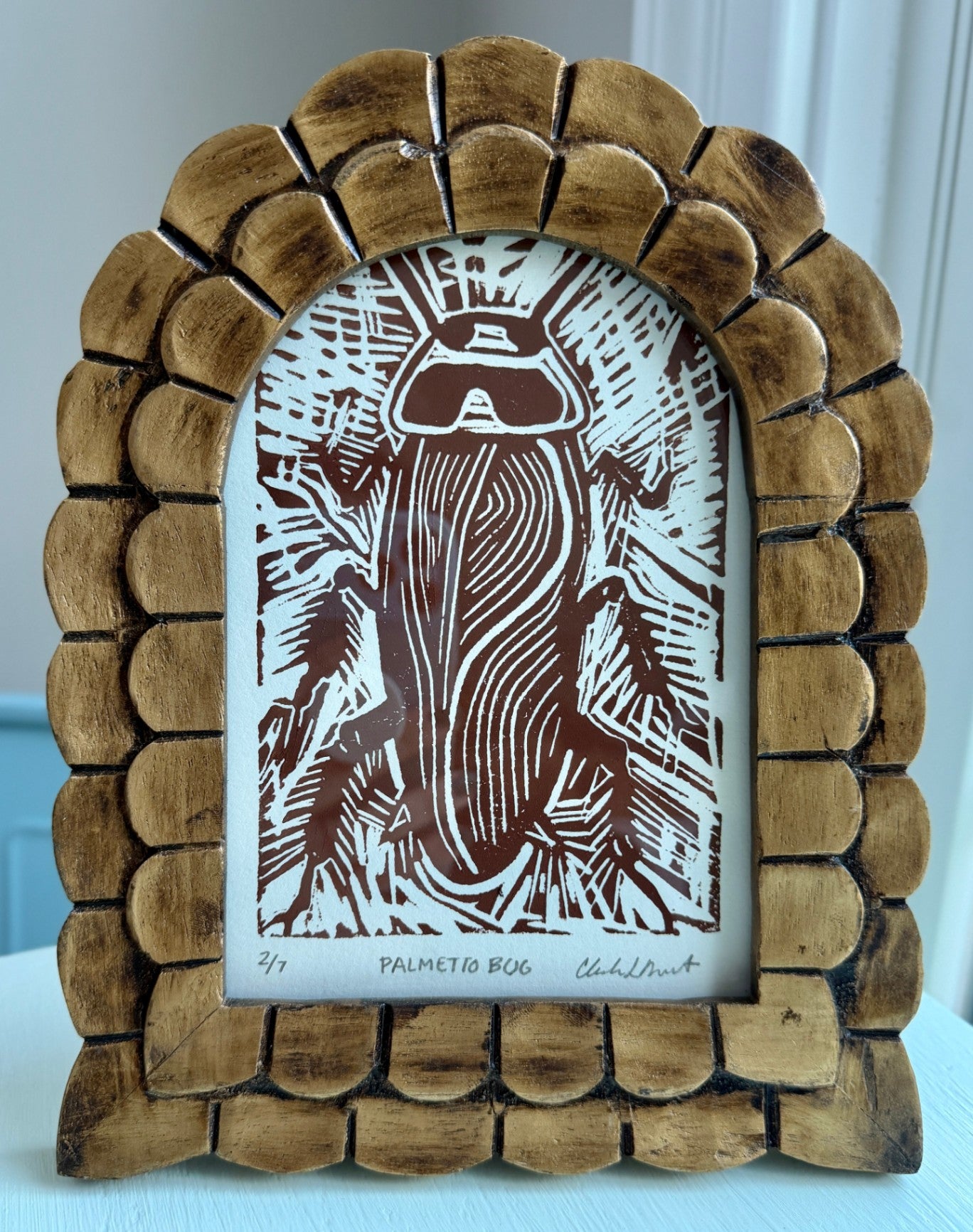 2/7 Palmetto Bug By Chelsea Demarest | Original Block Print | 9x7