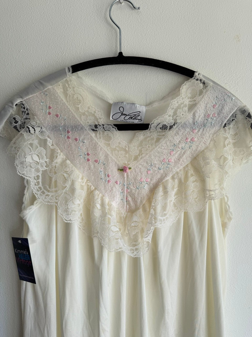 80s ivory embroidered lace trim slip dress/nightie