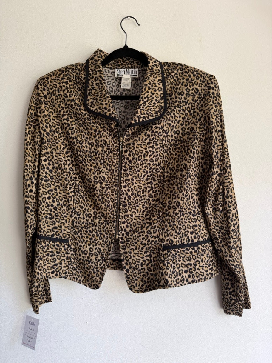 90s lepoard print zipper front blazer