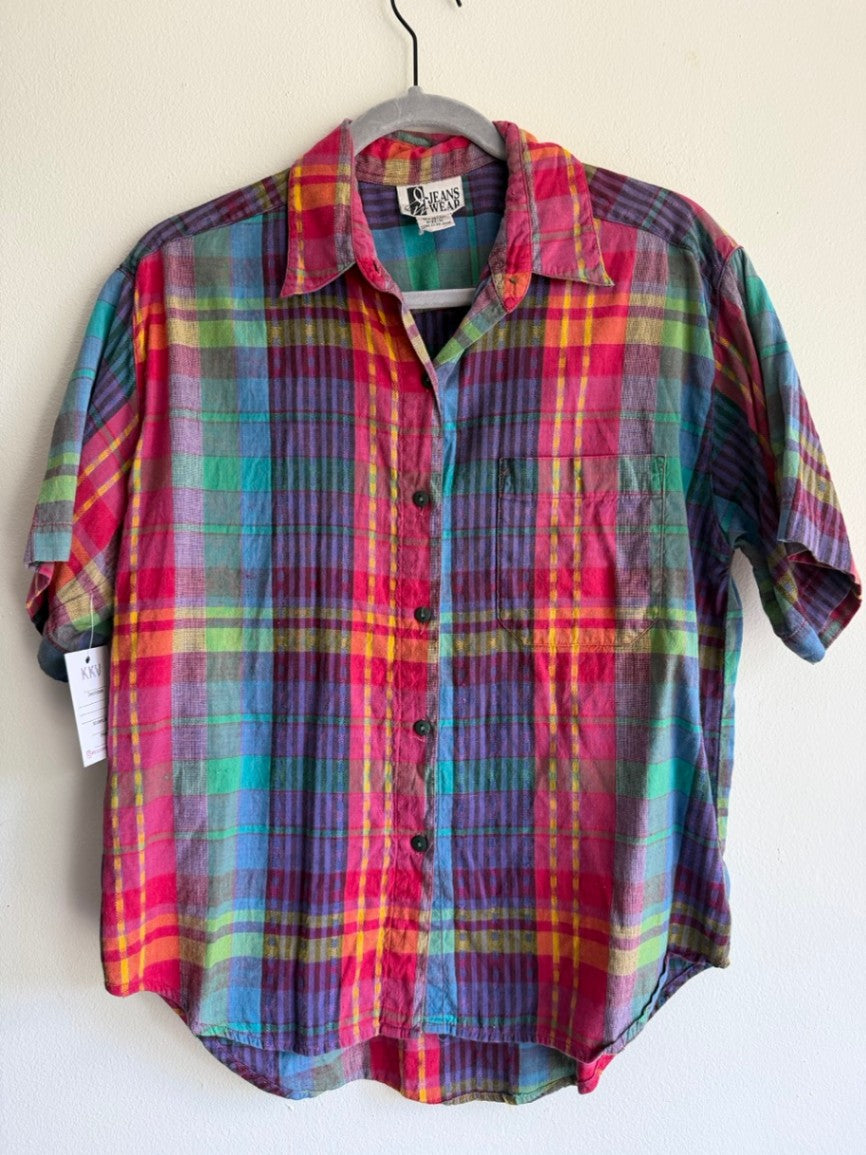 90s plaid cotton short sleeved shirt