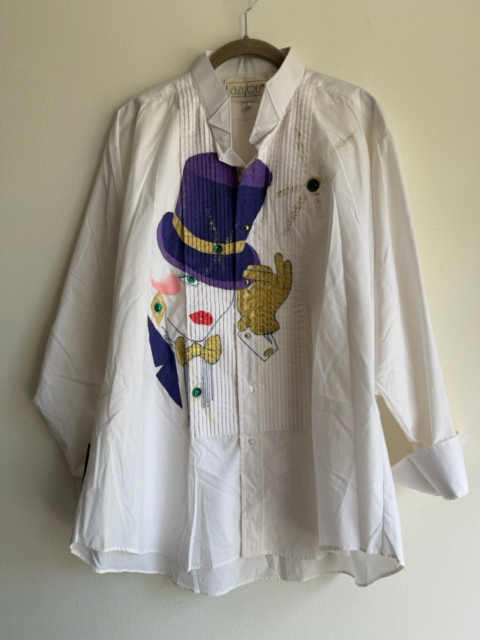 80s handpainted cabert tuxedo shirt