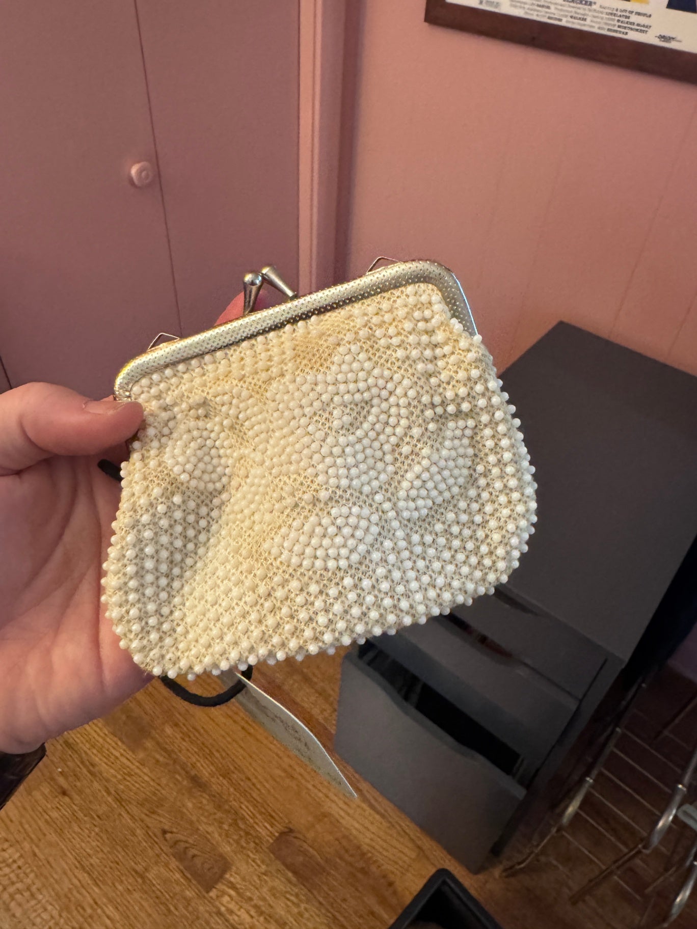 Vintage Beaded White Coin Purse
