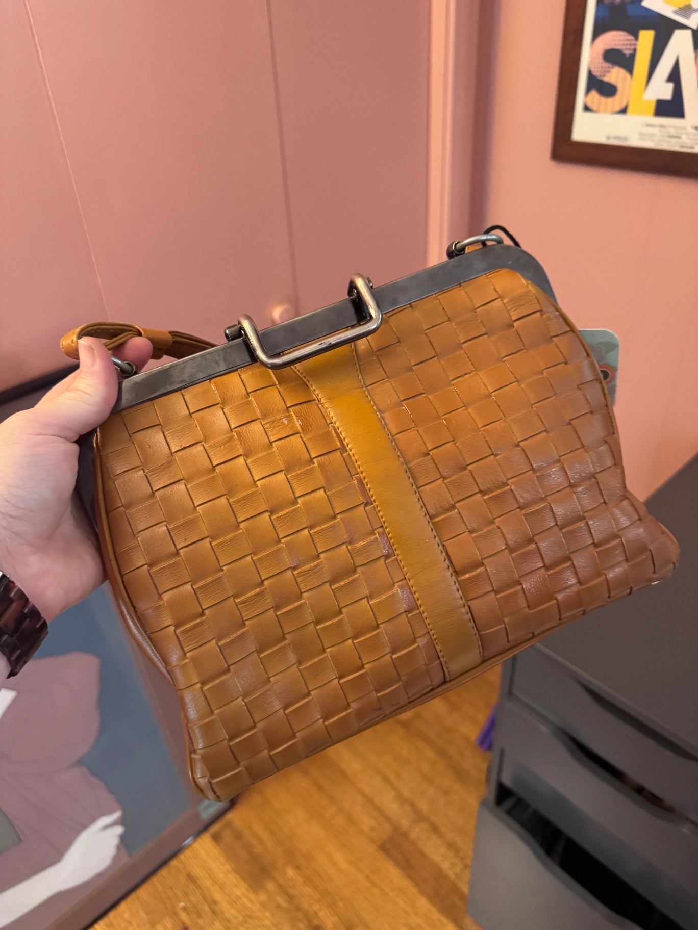 Vintage Brown Lipton's Woven Leather Handbag