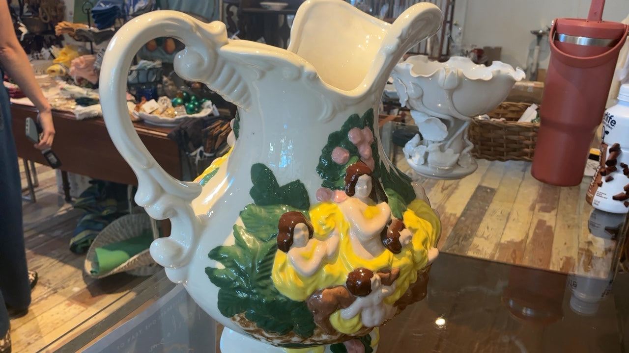 Ceramic Yellow and Green Cherub Water Picher