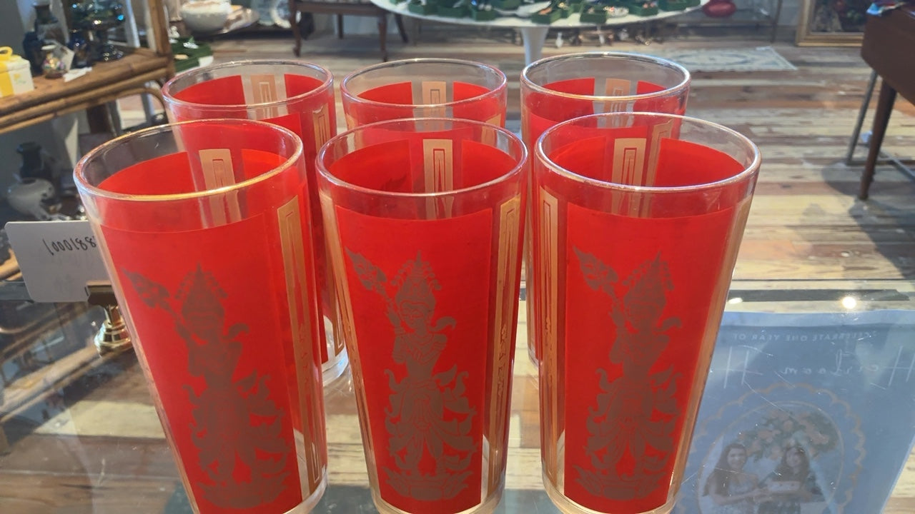 Vintage Thai Red Highball Glasses (set of 6)