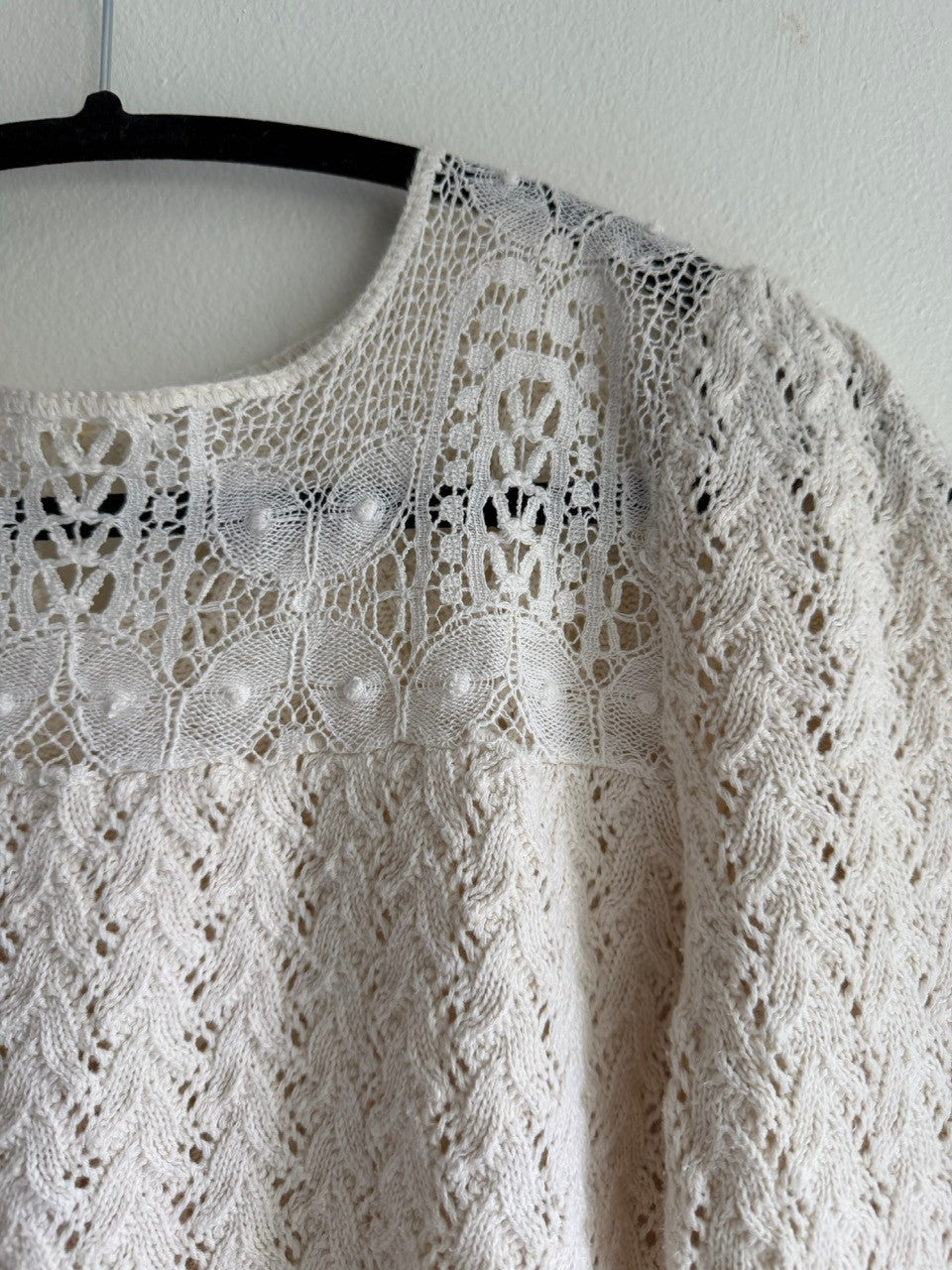 70s ivory crocheted lace sweater