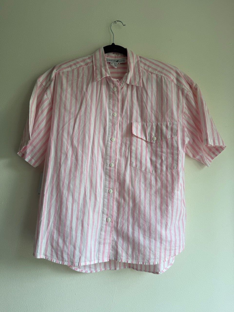 80s pink & white striped shirt