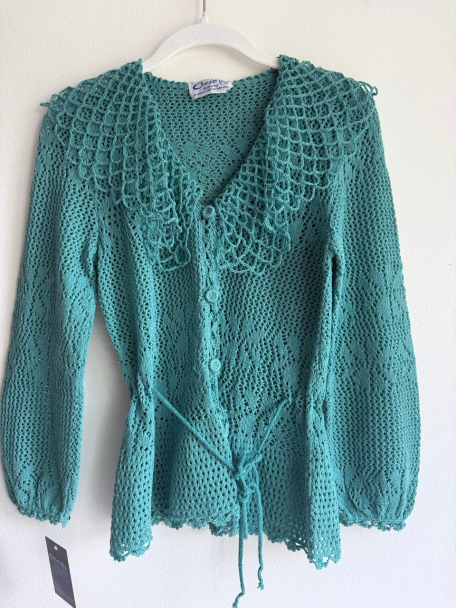 70s crocheted lace sweater/skirt set