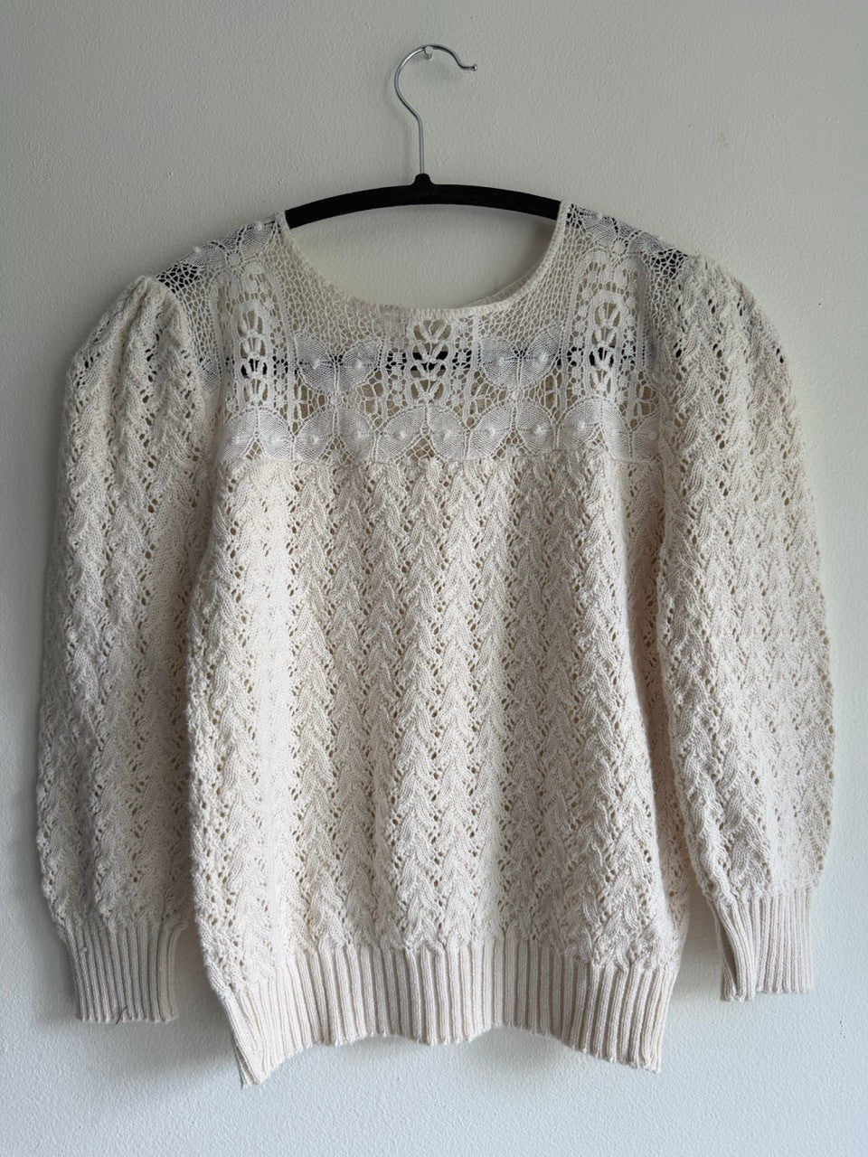 70s ivory crocheted lace sweater