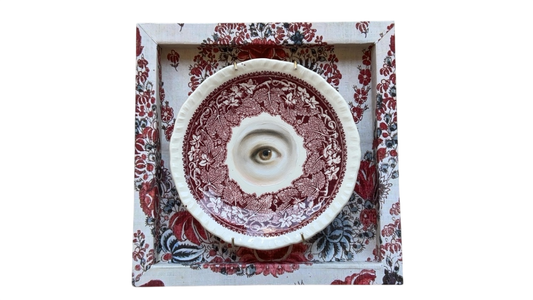 No. 3174 Lover's Eye Painting on an English Red Ivy Transferware Plate by Susannah Carson