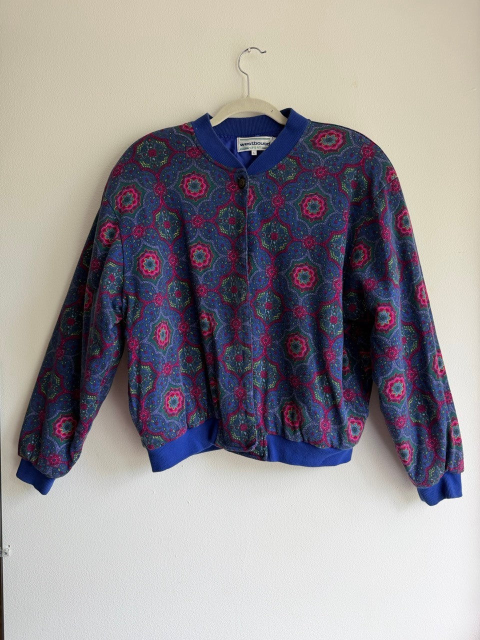 80s blue mandala print bomber jacket