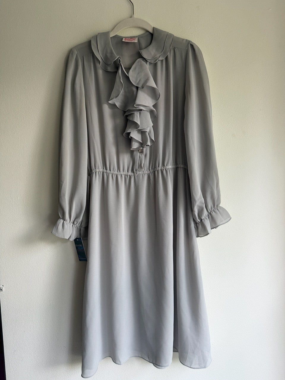 70s light gray ruffle dress