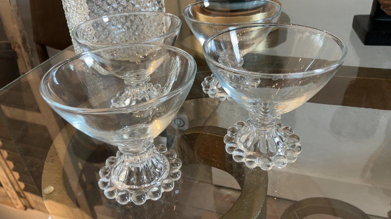 Set of Four Vintage Beaded-Foot Coupe Glasses