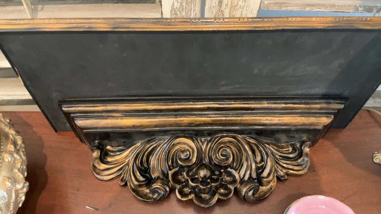 Vintage Black & Gilt Architectural Wall Shelf