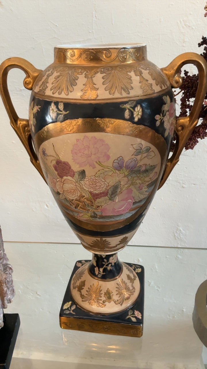 Vintage Cobalt & Gilt Porcelain Urn