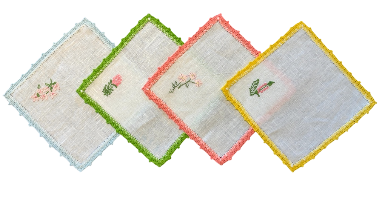‘Hibiscus Linens’ Embroidered Multicolor Floral Cocktail Napkins (4)