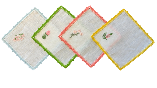 ‘Hibiscus Linens’ Embroidered Multicolor Floral Cocktail Napkins (4)