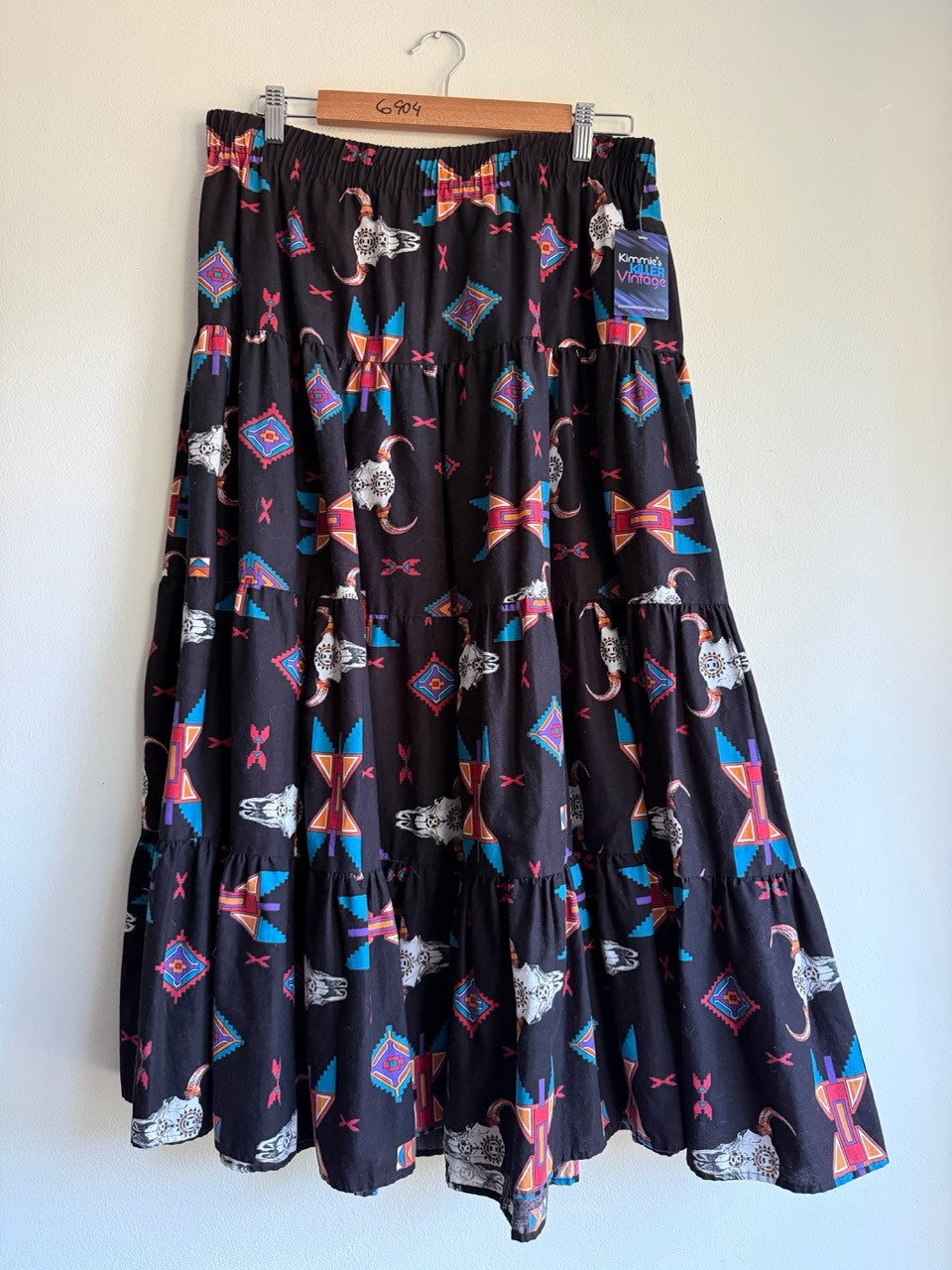 80s western print tiered maxi skirt