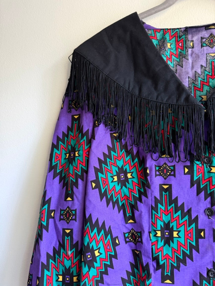 80s purple western fringe shirt