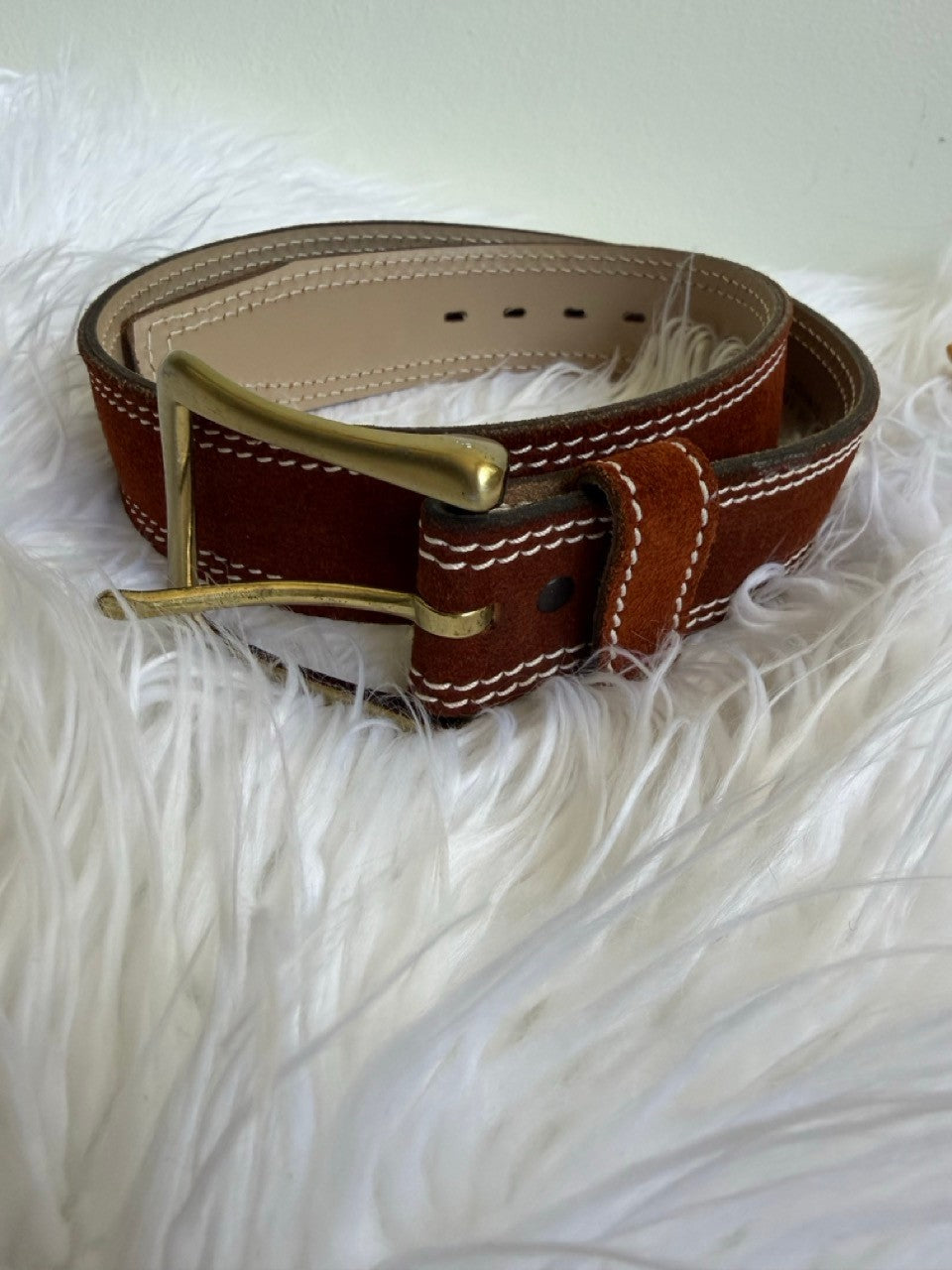brown suede whipstitch belt 