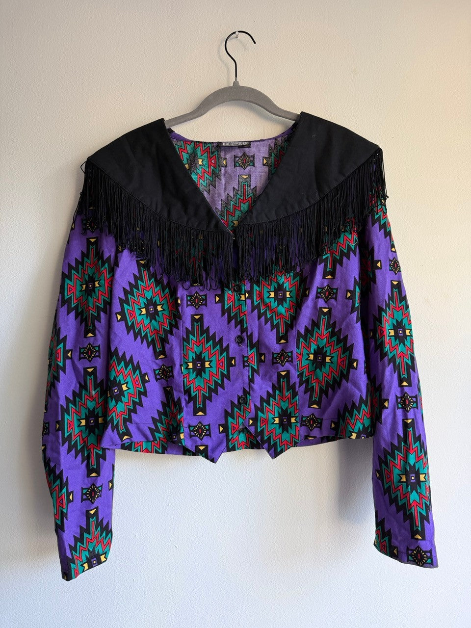 80s purple western fringe shirt