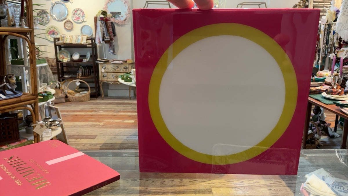 Kayla Diskin Art, Painting 8x8 Pink, White, Yellow, Blue
