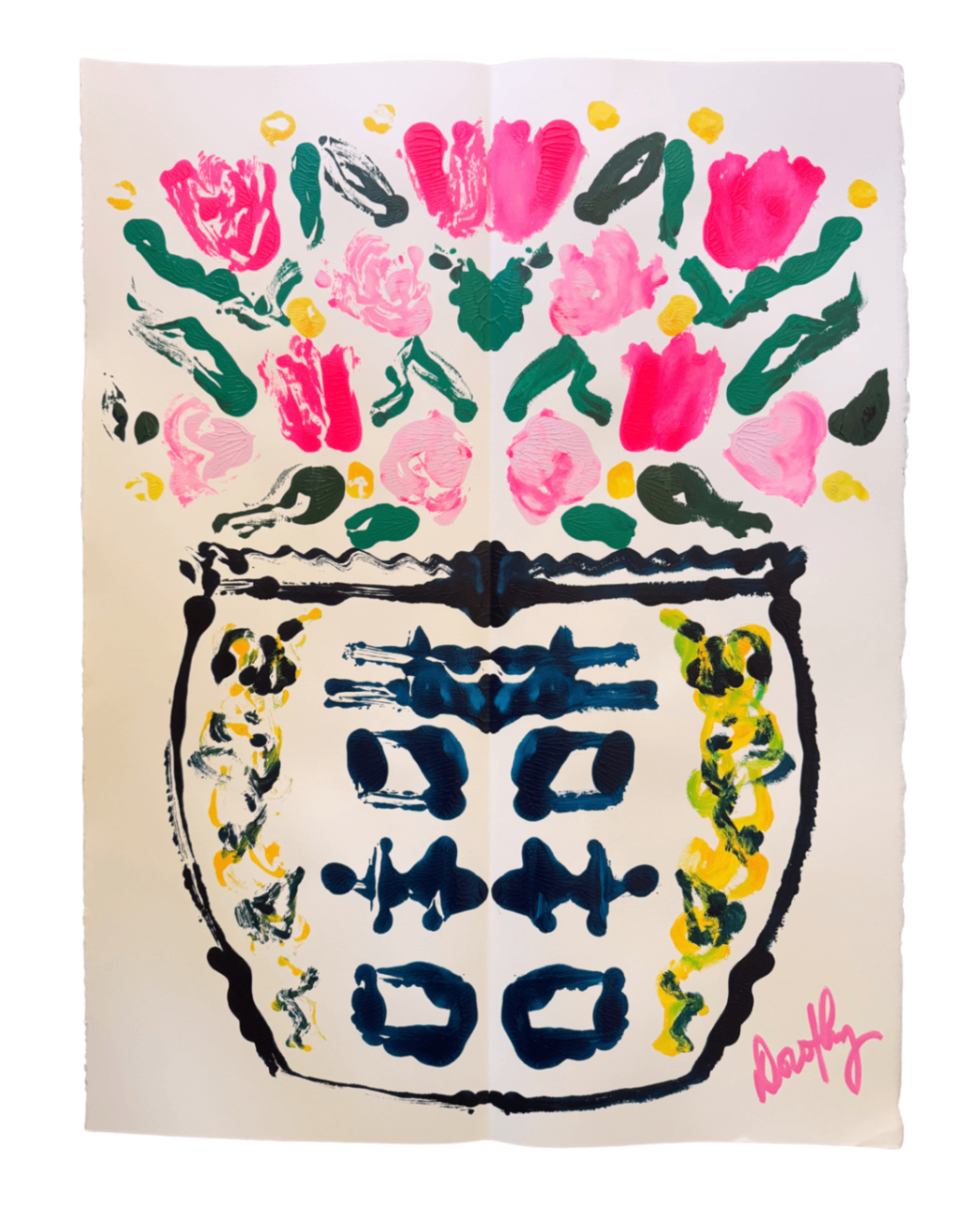 “Rainbow Rorschach” Rorschach Double Happiness Ginger Jar Acrylic Painting 22x30” 