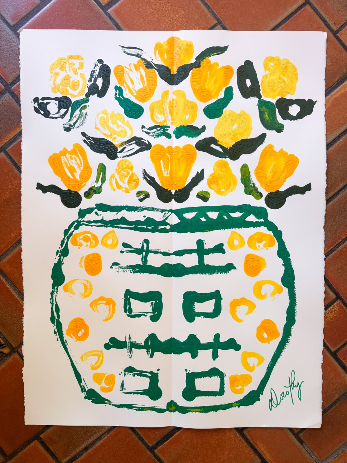 “Sunny Disposition” Rorschach Double Happiness Ginger Jar Acrylic Painting 22x30”