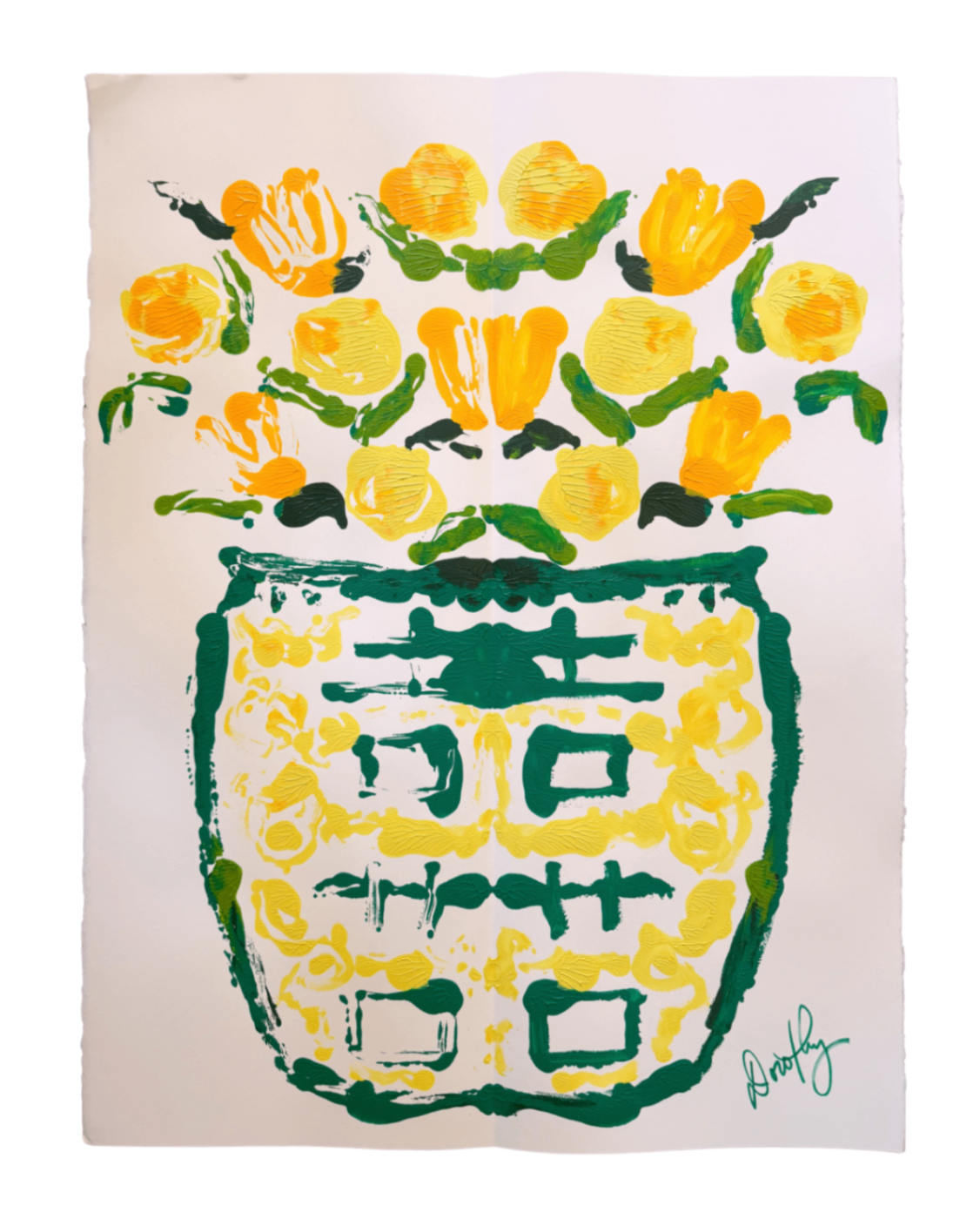 “Rosy” Rorschach Double Happiness Ginger Jar Acrylic Painting 22x30”