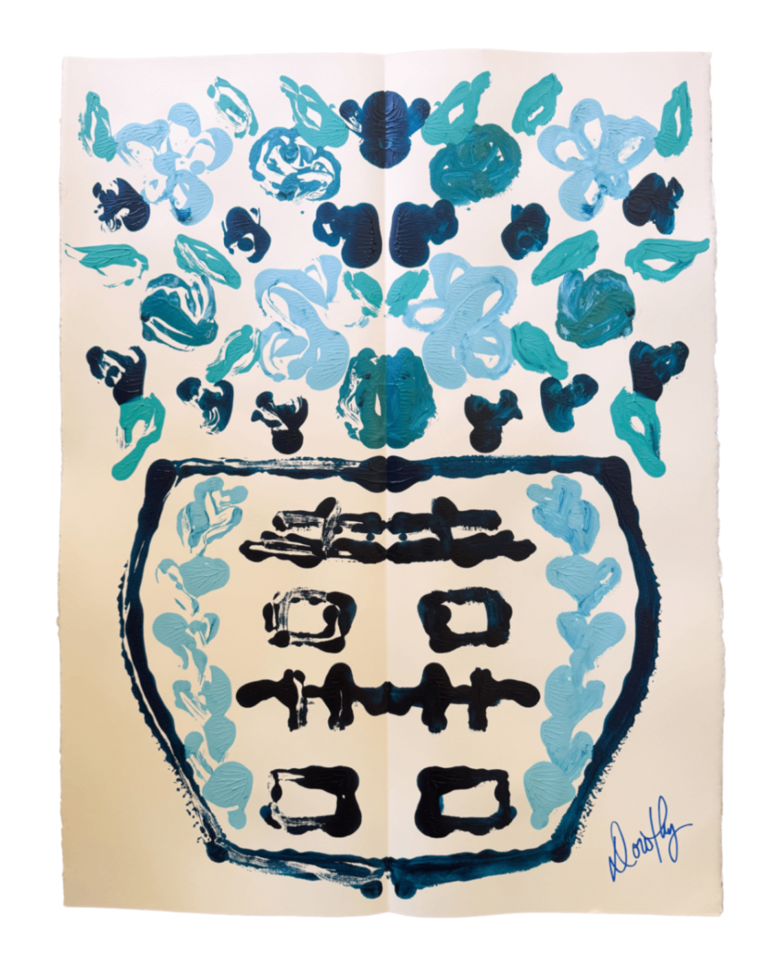 “So Blue” Rorschach Double Happiness Ginger Jar Acrylic Painting 22x30” 