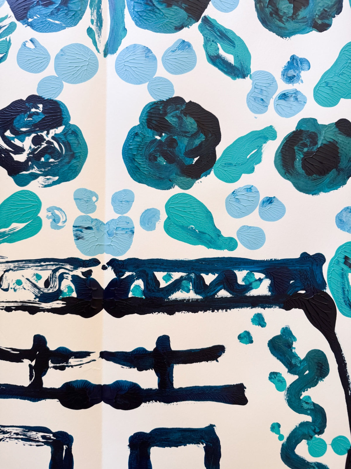 “Brilliant in Blue” Rorschach Double Happiness Ginger Jar Acrylic Painting 22x30”